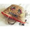 Women&#039;s handmade summer beach straw bag with pom pom flower letters embroidery