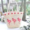 Women&#039;s handmade summer beach straw bag flamingo ice cream cactus embroidery