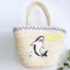 Women&#039;s handmade summer beach straw bag flamingo ice cream cactus embroidery