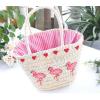 Women&#039;s handmade summer beach straw bag flamingo ice cream cactus embroidery