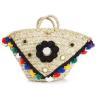 Women&#039;s handmade boho bohemian beach seagrass bag handbag with pom pom tassels