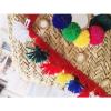 Women&#039;s handmade boho bohemian beach seagrass bag handbag with pom pom tassels