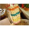 Women&#039;s handmade woven summer beach round straw bag with rainbow ray design