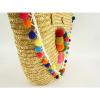 Women&#039;s handmade beach straw shoulder bag boho bohemian handbag with pom poms