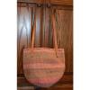 Large Vintage Woven Straw with Leather Handles Bucket Tote Beach Bag