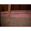 Large Vintage Woven Straw with Leather Handles Bucket Tote Beach Bag