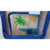 NEW SUMMER STOCK BEACH BAG CLEAR VINYL WITH BLUE TRIIM - BEACH SCENE ON POCKET