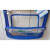 NEW SUMMER STOCK BEACH BAG CLEAR VINYL WITH BLUE TRIIM - BEACH SCENE ON POCKET