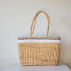 Natural Straw Woven Tote Bag Handbag Beach Bag Boho Vintage Hippie Fabric Ribbon