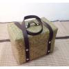 woven wicker square basket with leather strap storage picnic beach bag set of3