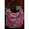 RED WHITE DAISY FILIGREE BEACH PICNIC CARRY-ALL BAG W/BAMBOO HANDLES 27&#034; X 14&#034;