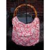 RED WHITE DAISY FILIGREE BEACH PICNIC CARRY-ALL BAG W/BAMBOO HANDLES 27&#034; X 14&#034;