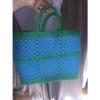 blue and green all woven plastic waterproof beach pool tote bag