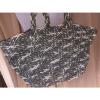 black silver sparkle straw cotton lined sack large tote beach pool bag