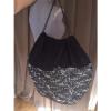 black silver sparkle straw cotton lined sack large tote beach pool bag