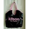 KITSON Los Angeles Pink &amp; Black Sequin Beaded Large Tote Shopper Beach Bag Purse