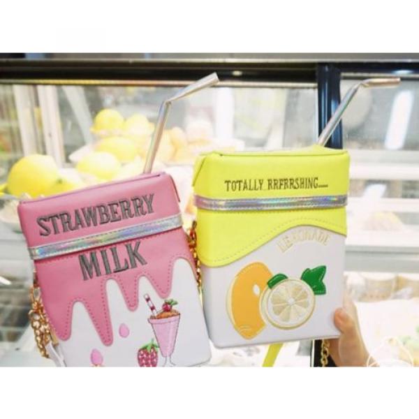 SMALL STRAW MILK BOX CHAIN CROSS- BODY BAG CLUTCH IN STAWBERRY LEMON EMBROIDERY #1 image