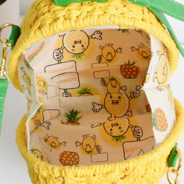 Straw Bag Rattan Plait Yellow Pineapple Green Strap Cross Body KF09-246 S# #4 image