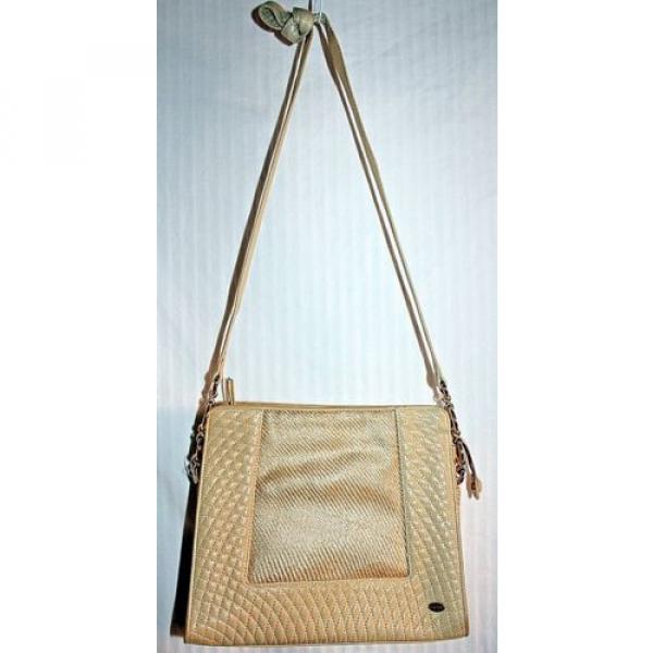 Bally Small Beige Natural Straw &amp; Leather Quilted Shoulder bag Purse Goldtone #1 image