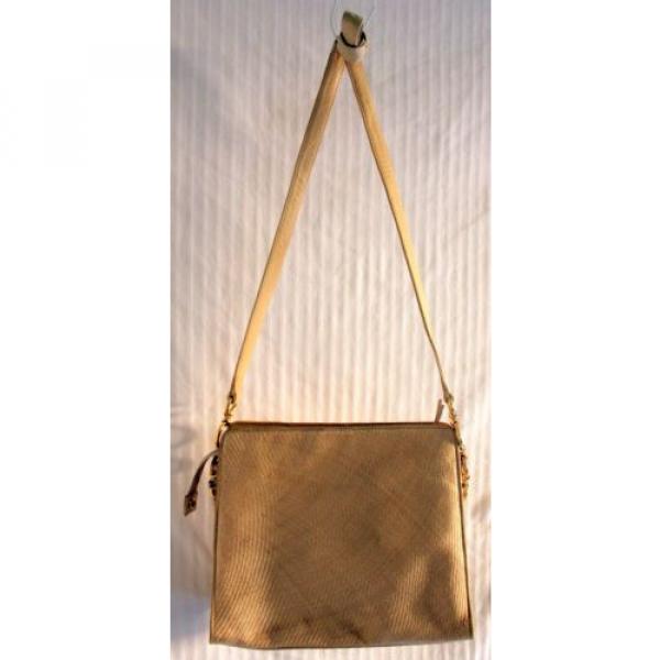 Bally Small Beige Natural Straw &amp; Leather Quilted Shoulder bag Purse Goldtone #3 image