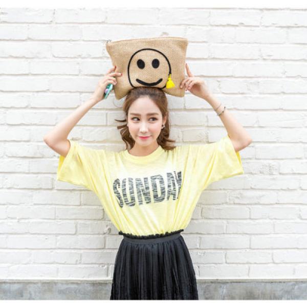 Women&#039;s handmade cute summer straw clutch bag with Emoji smile face tassel #2 image