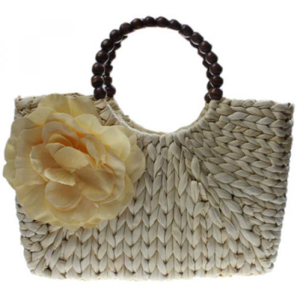 Women&#039;s Handmade Summer Beach Straw Flower Bead Shopping Purse Tote Bag Handbag #1 image