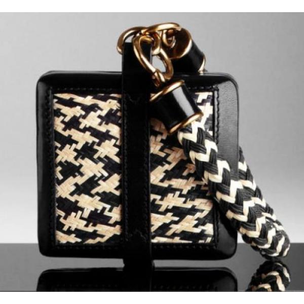 $1,195 Burberry Prorsum Women Straw Wristlet Clutch Purse Hand Bag Leather NEW A #1 image