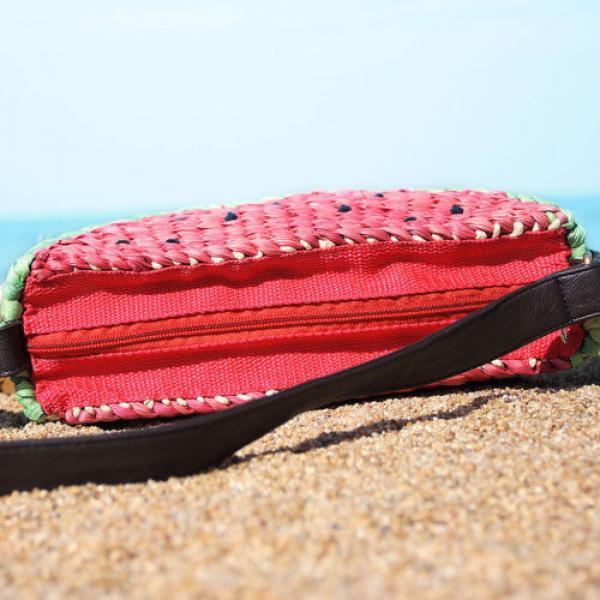 Women&#039;s handmade woven cute summer beach small straw bag with watermelon design #5 image