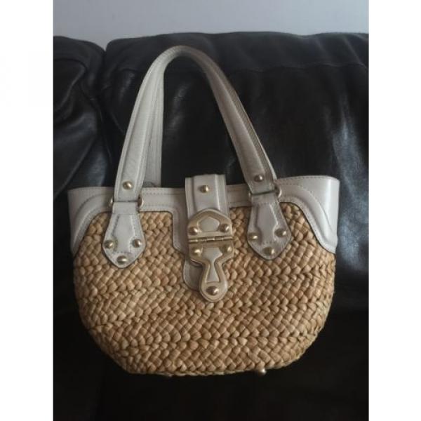 Michael Kors Natural Woven Straw Tote, Handbag, Shoulder Bag Leather Trim #1 image