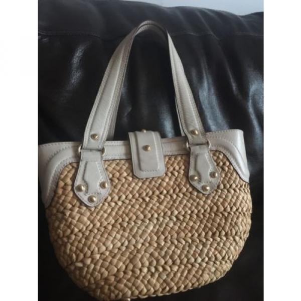 Michael Kors Natural Woven Straw Tote, Handbag, Shoulder Bag Leather Trim #5 image