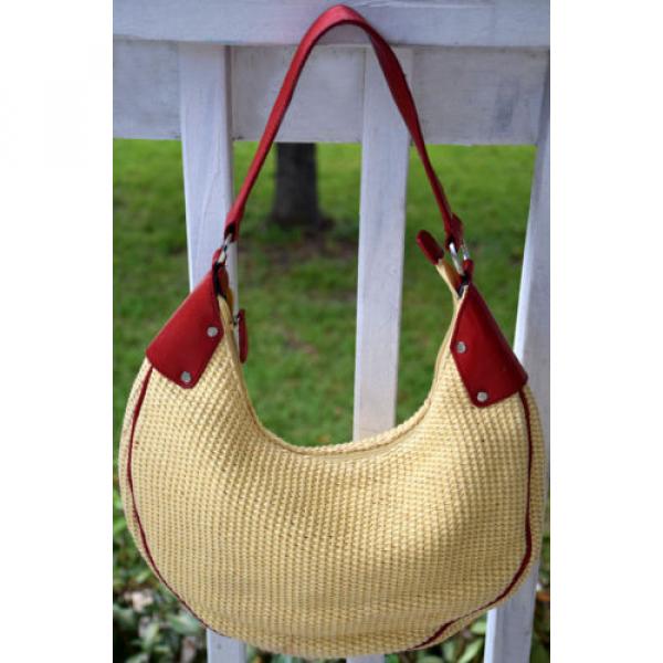 FRANCO SARTO Woven Shoulder Bag Straw-Look, Red Trim Medium Purse, NEW! #1 image