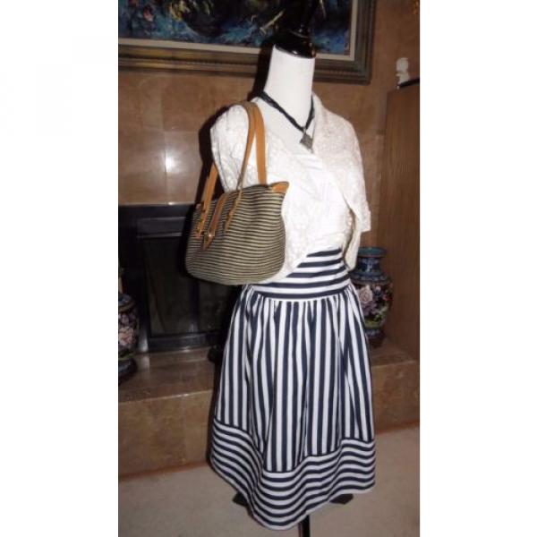 ERIC JAVITS Black Tan Straw/Leather Striped Casual Hand/Shoulder Bag Purse EUC #3 image