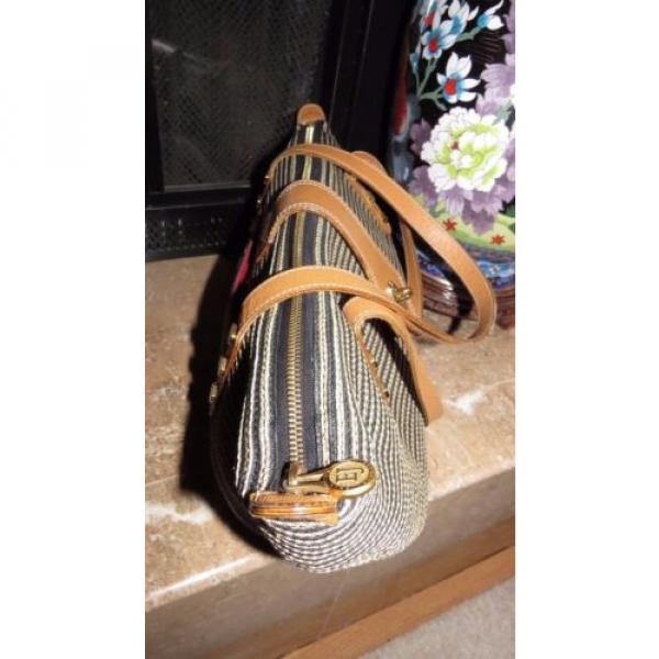 ERIC JAVITS Black Tan Straw/Leather Striped Casual Hand/Shoulder Bag Purse EUC #4 image