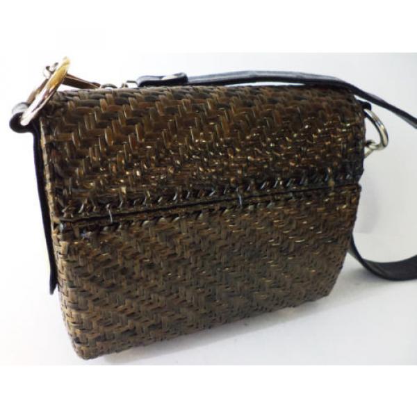 ROSENFELD Vintage MADE IN ITALY Green &amp; Black Rattan Straw Shoulder Bag #2 image