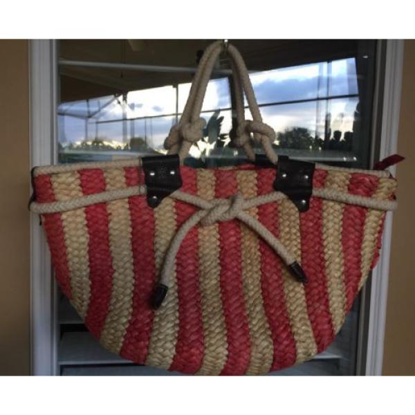 SUN N SAND Big Straw Bag Pink &amp;  White Stripe Beach Summer Bohemian Style #1 image