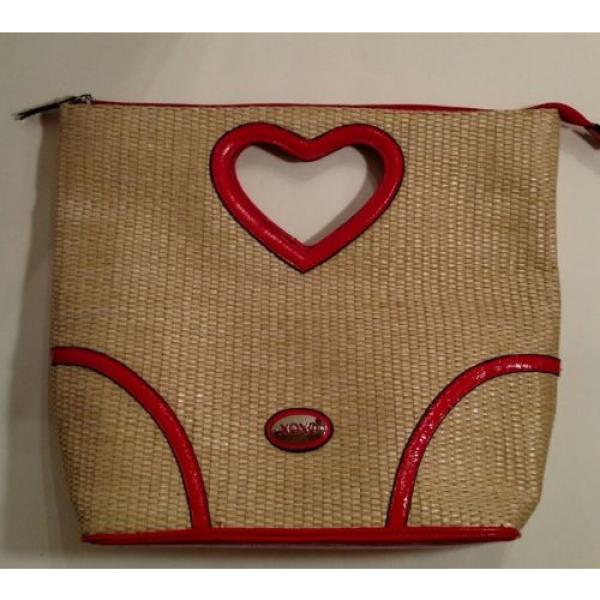 XOXO Natural color STRAW Woven Hand Bag/Purse w/RED HEART SHAPED cut-out handles #1 image