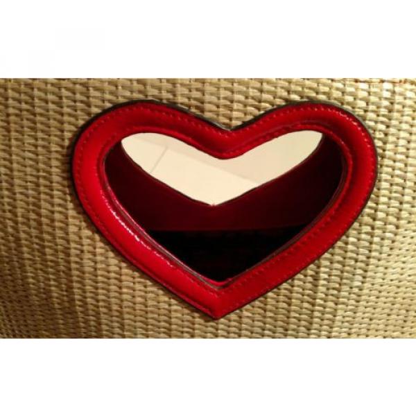 XOXO Natural color STRAW Woven Hand Bag/Purse w/RED HEART SHAPED cut-out handles #3 image