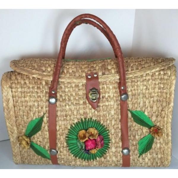 Vintage Large Woven Wicker Tote Purse Bag Acapulco Souvenir Straw Basket Weave #1 image