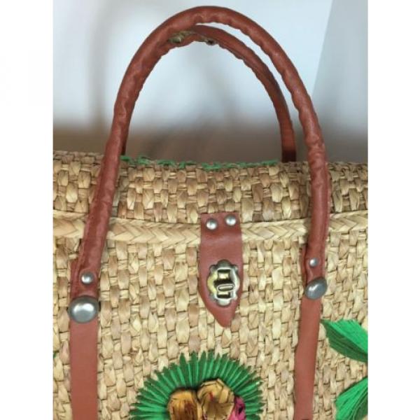 Vintage Large Woven Wicker Tote Purse Bag Acapulco Souvenir Straw Basket Weave #2 image