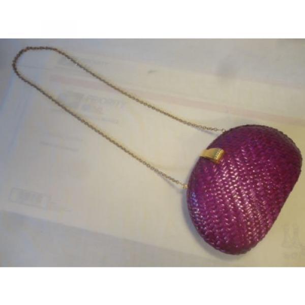 VANESSA ~Purple shiny WOVEN STRAW w/Gold CHAIN Sm SHOULDER BAG Clutch Purse ~EUC #2 image