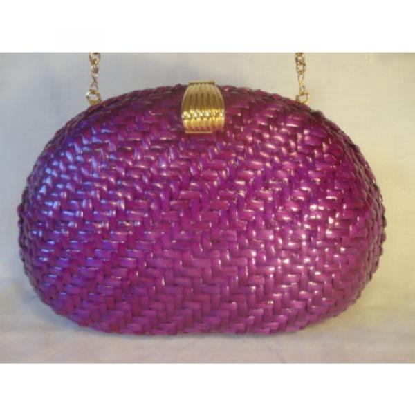 VANESSA ~Purple shiny WOVEN STRAW w/Gold CHAIN Sm SHOULDER BAG Clutch Purse ~EUC #3 image