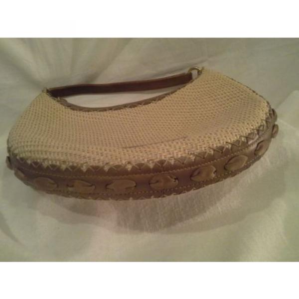 Cole Hann Sarah Straw #SP06 Beige Straw Taupe Leather Trim Shoulder Bag #3 image