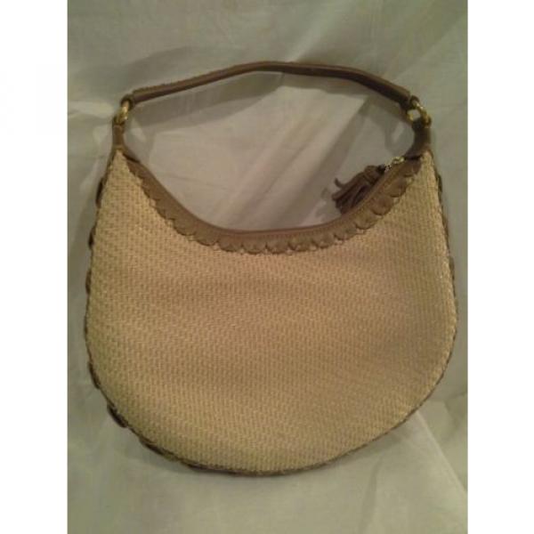 Cole Hann Sarah Straw #SP06 Beige Straw Taupe Leather Trim Shoulder Bag #4 image