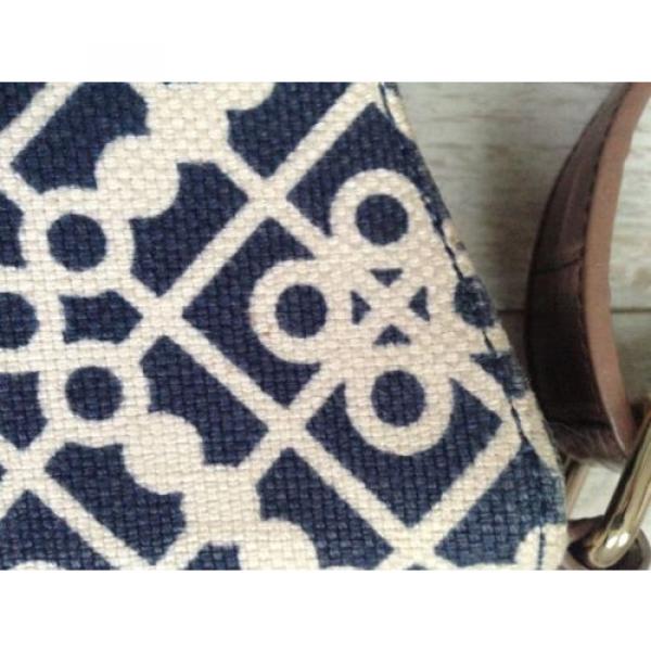 Spartina 449 Navy Blue/White Linen &amp; Straw Handbag Shoulder Bag Purse #3 image