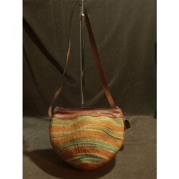 Vintage Handmade Bohemian Woven Kenyan Sisal Jute Straw Leather Basket Purse Bag #2 image