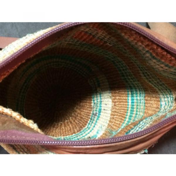 Vintage Handmade Bohemian Woven Kenyan Sisal Jute Straw Leather Basket Purse Bag #4 image