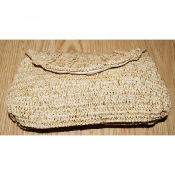 MAR Y SOL gold metallic Straw scalloped flap clutch purse handbag bag MADAGASCAR #2 image