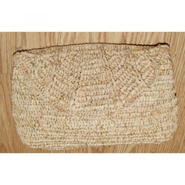 MAR Y SOL gold metallic Straw scalloped flap clutch purse handbag bag MADAGASCAR #3 image