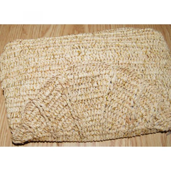 MAR Y SOL gold metallic Straw scalloped flap clutch purse handbag bag MADAGASCAR #4 image