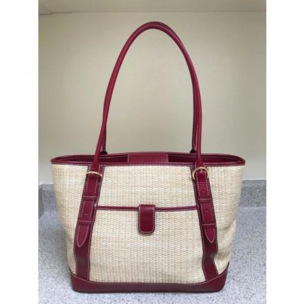 Maxx New York Large Natural Straw &amp; Genuine Red Leather Shoulder Tote Bag #1 image